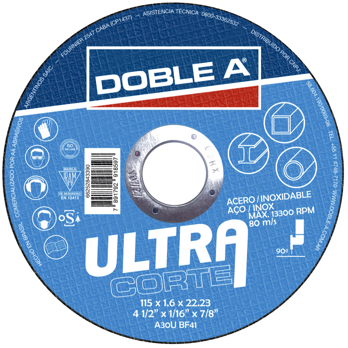 DISCO CORTE OXIDO ALUMINIO PLANO   4,5"(115X 1,0MM) T41 "AA"