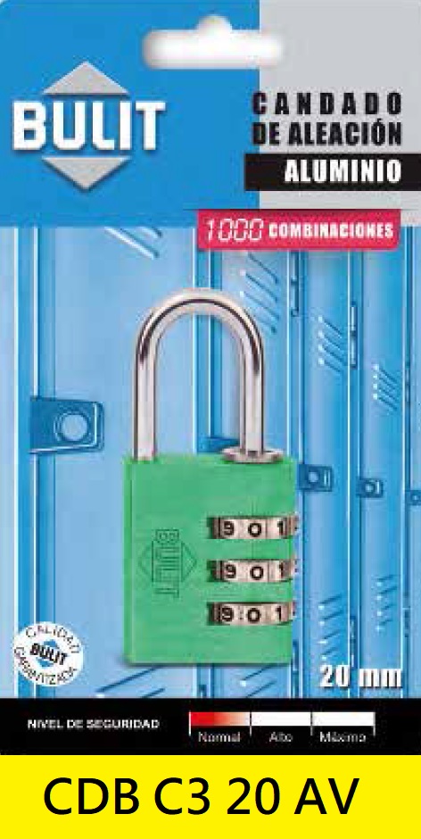 CANDADO BULIT DE ALEACION  ALUMINIO  3 COMBINACION  20 MM VERDE